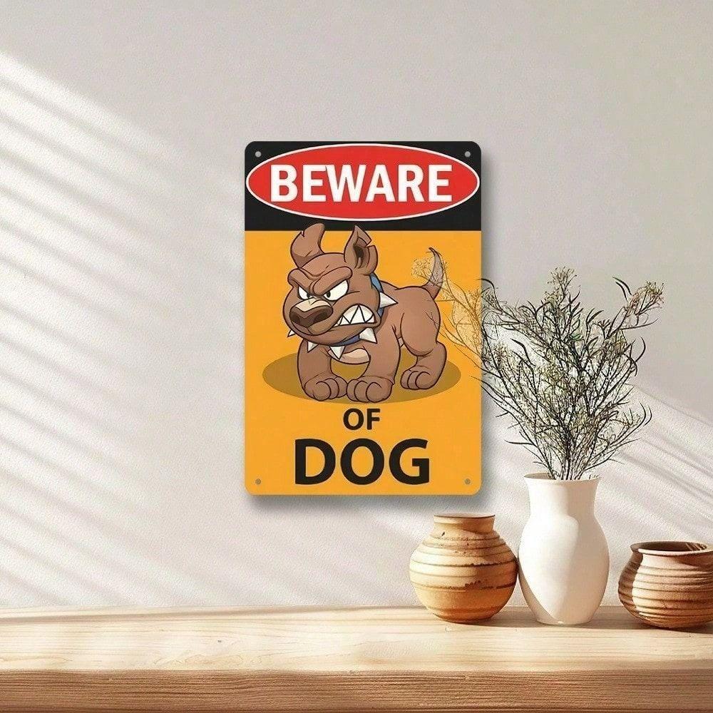 Metal Wall Art Sign Angry Dog Outdoor Fence Decor