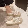 Fashion Slippers Women Summer Cover Toe Shoes Platform Pantofle Slides Low 2025 Cotton Fabric Fisherman Rome Rubber Hoof Heels Shoes Low