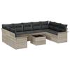 Ensemble de 10 pièces de canapé de jardin avec coussins en rotin poly gris, Canapé de jardin 2 places avec rangement 3354201