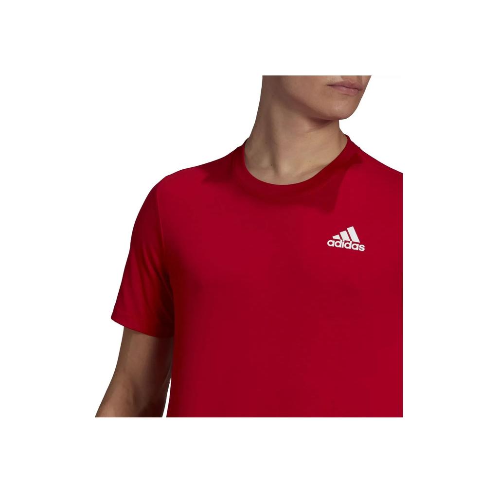 Adidas Pure Color Logo Training Casual Knit Short Sleeve T-Shirt Men Tops Red GR0516