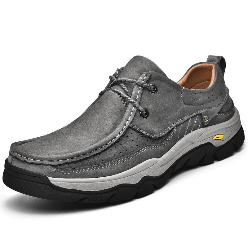 Frühlings Herrenschuhe Oberste Schicht Rindsleder Outdoor Freizeitschuhe Dad Shoes Weichsohlige Lederschuhe Rutschfest Dicksohlige Wanderschuhe Herren