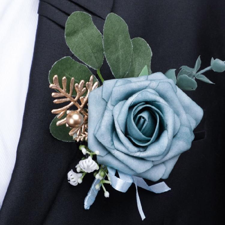 Artificial Flower Boutonniere Fabric Wrist Corsage for Groomsmen Bridesmaids