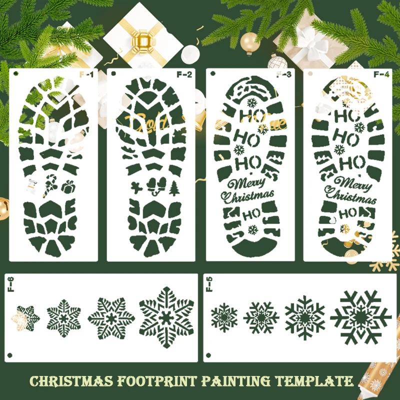 

6Pcs/Set Christmas Stencils For Painting Santa Claus Footprint Stencils Santa Claus Boot Prints And Snowflake Stencils Template
