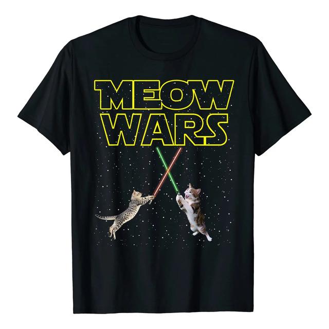 Camiseta Geek Divertida Con Sable Laser Meow Wars Cats S