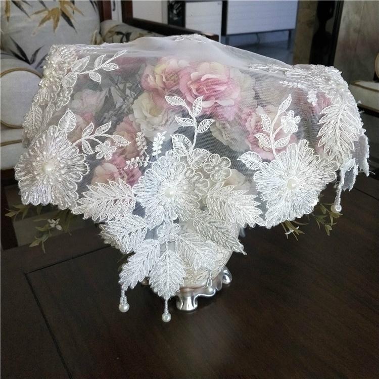 High Quality Pastoral Lace Embroidery Beaded Placemat Coaster Coffee Table Mat Cup Small Furniture Electrical Dust Cover Cloth