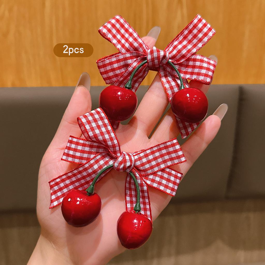 2 Korean version sweet cherry bow hair clips suitable for daily hair accessories