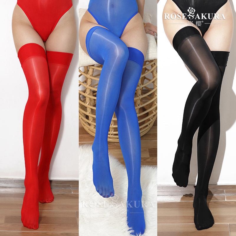 Luoying 8D Silky Black Oily High-Top Stockings
