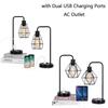 New Set of 2 Black Industrial Table Lamp Nightstand Bedside Lamps w/ USB Ports Shade