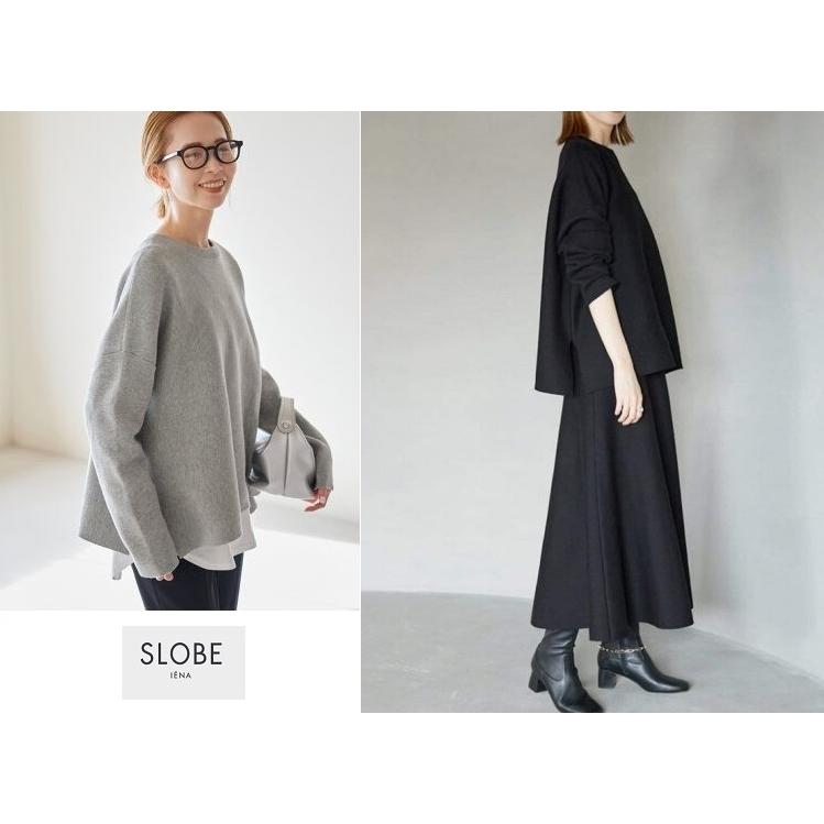 SLOBE IENA Slimming effect Loose Milano rib knit setup Flare long skirt Slit pullover Black Good condition