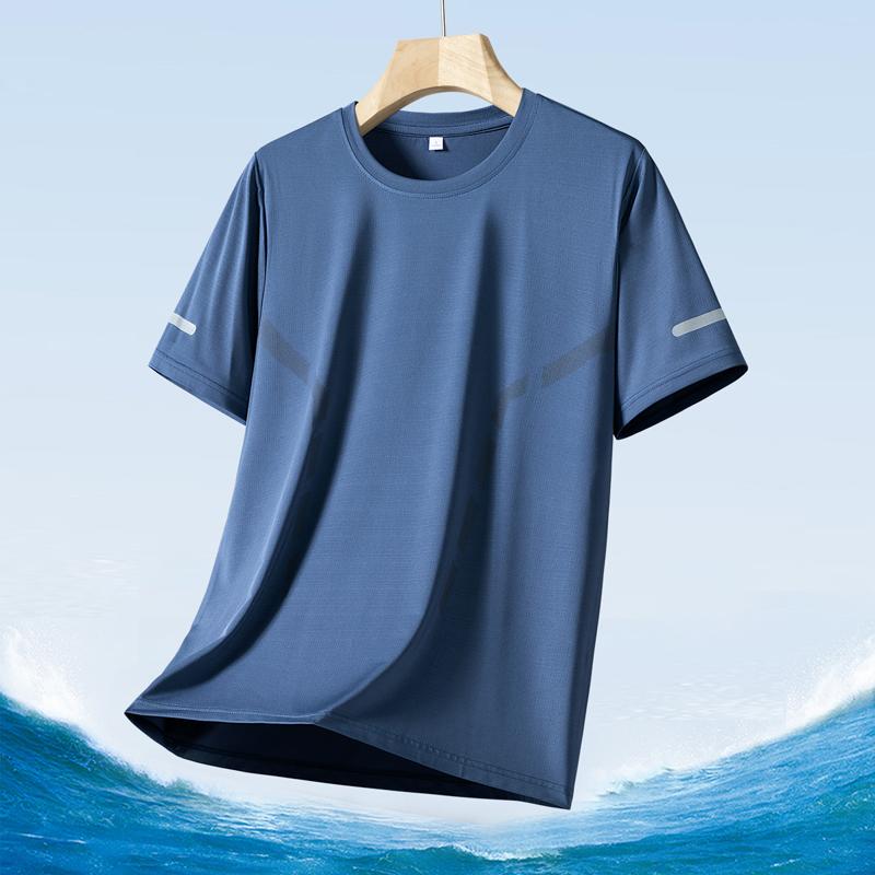 Men's Silk Ice Round Collar T-shirt, Simple Running Fitness Suit, Breathable Thin T-shirt, Quick Dry T-shirt, Summer