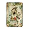 Vintage Metal Birdhouse Wall Art, Rustic Iron Garden Decor with Colorful Birds and Flowers