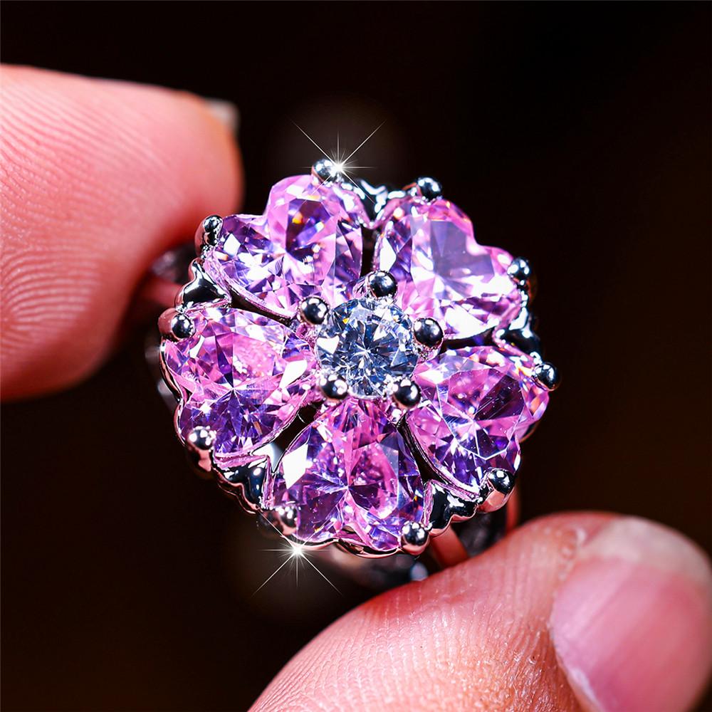 Роскошное женское помолвочное кольцо с розовым кристаллом Винтажное Серебристый цвет Свадебное Для женщин 6