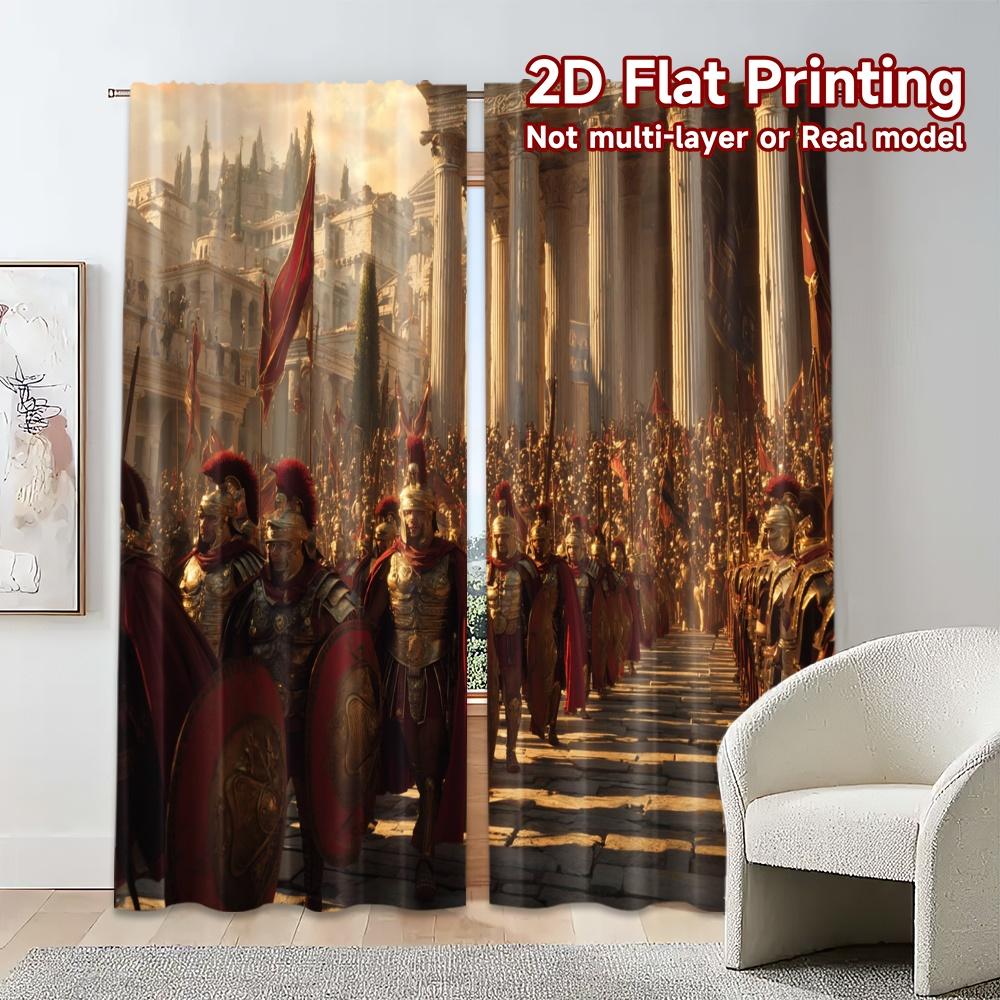 2pcs, 2D FLAT PRINTING Curtains (Without Rod) RomanLegions Chic Contemporary Curtains Polyester Easy Install Curtains