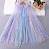 Girls Hooded Cloak Star Snowflakes Peacock Feather Sheer Ruffle Tulle Stage Performance Cosplay Costume Kids Dress Up Princess Cape Shawl