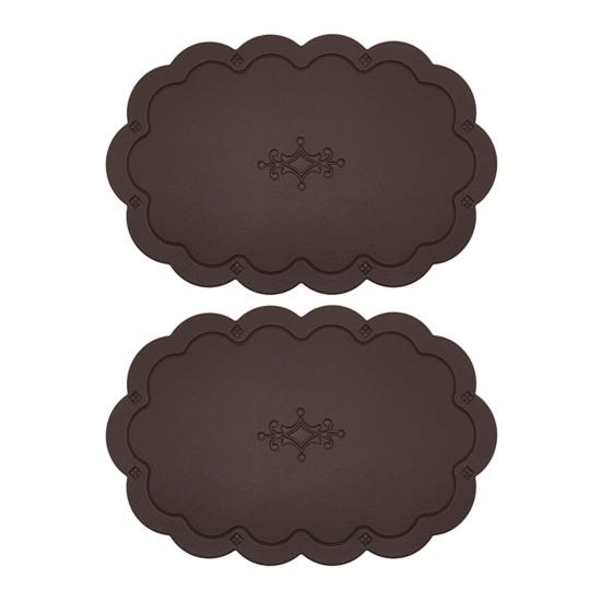 2 Pcs Leather Placemats with Embossment Design No-Slip Heat Resistant Table Mats