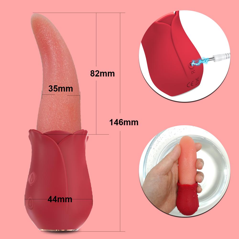 Rose Realistic Tongue Licking Clitoral Stimulation Nipples Powerful Stimulator Vibrators Female Adult Sex Toy for Woman Couples