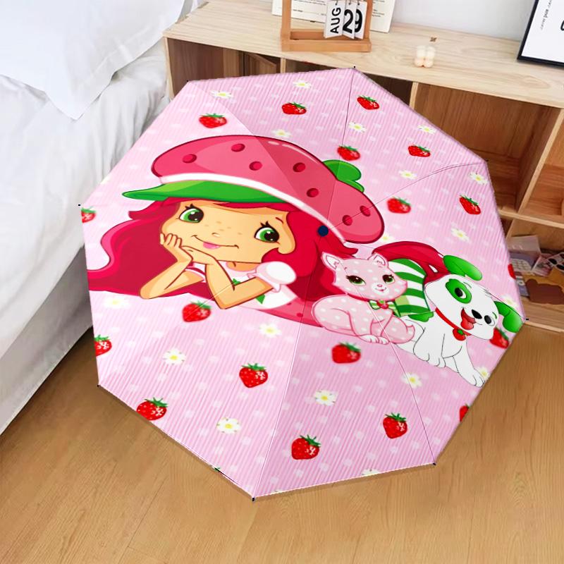 Straw-berry Friends Umbrella Folding umbrella, automatic umbrella 8-Frame for Travel, camping Use Gift for Halloween Christmas