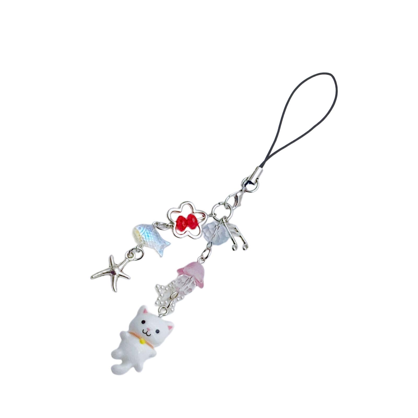 

Модный очаровательный брелок для ключей с бусинами и ремешок для телефона, портативный аксессуар для взрослых, студентов и аксессуары для сумок белый