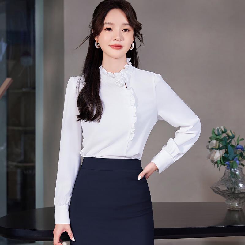 

Tluoman Women s French Lace Stand-Collar Long Sleeve Blouse L