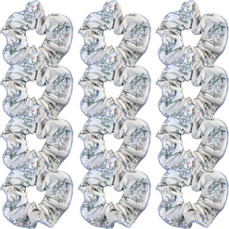 Sea Salt Blue Polka Dot Floral Plaid Large Hair Scrunchie Sweet and Versatile Fabric Hair Tie Hair Accessory