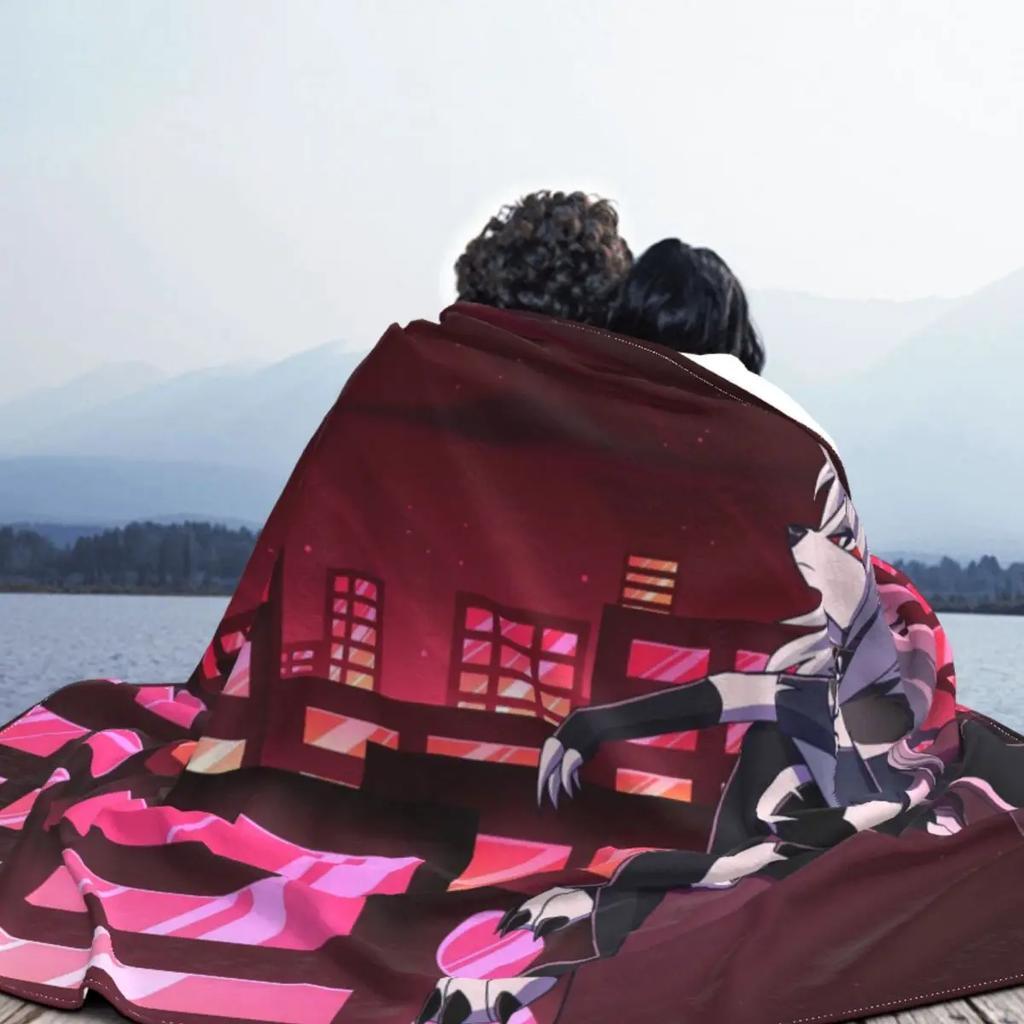 Kawaii Loona Blanket Helluva Boss Anime Flannel Novelty Warm Throw Blankets for Home Autumn/Winter