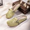 Women's Ethnic Style Silk Flat sole Baotou Slippers Summer New Rubber Sole Non Slip Breathable Home Slipper Outdoor Half Slipper