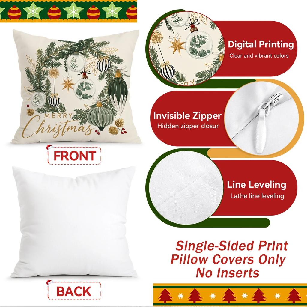 1/4pcs Christmas Pine Tree Snowflakes Cushions Pillowcase Polyester Cushion Cover Throw Pillow Pillowcover Home Car Sofa Decor