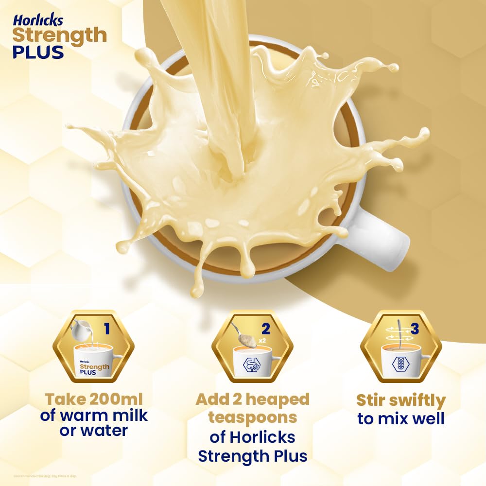 Horlicks Strength Plus Vanilla Powder 350g High Protein High Fibre Balanced Nutrition for Adults