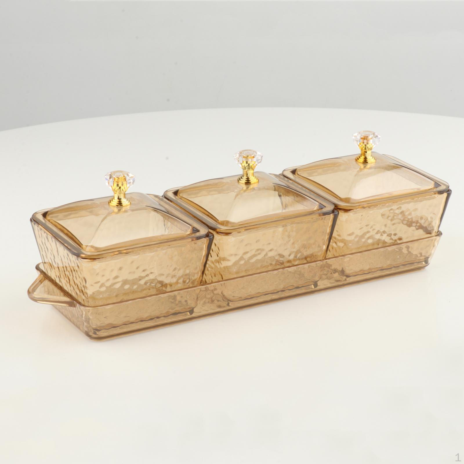 Поднос для закусок, раздельный сервировочный контейнер с крышкой, коробка для хранения продуктов Nordic Candy Brown 3 Grids