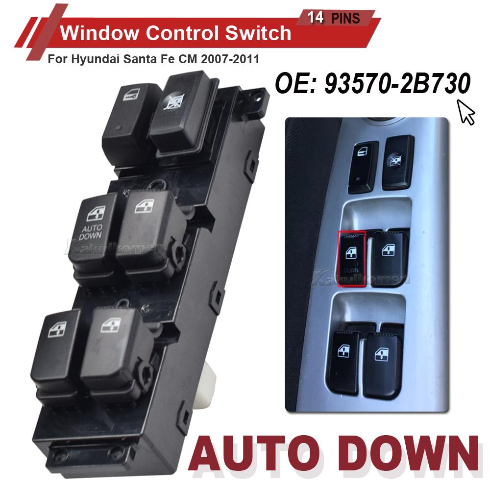 Red Light 93570-2B000S4 For Hyundai Santa Fe CM 2007-2011 Front Left Master Power Window Switch Assy 371491-110 93570-2B730