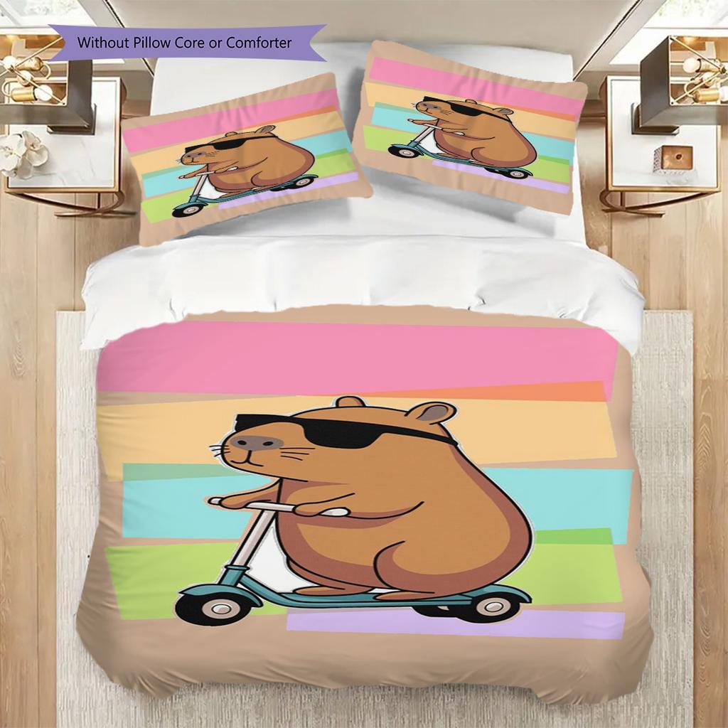 Chill Capybara Sips Tea Three-piece set (1 * duvet cover + 2 * pillowcase, without core) 2D Flat Bedding set Christmas birthday gift