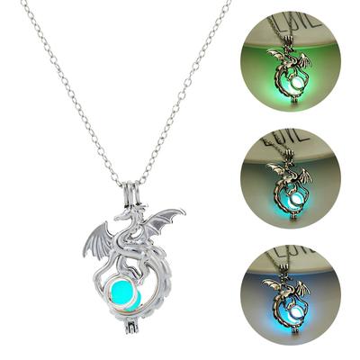 Fashion Dragon Glowing Stone Necklace Women Man Glow In The Dark Pendant Necklace Luminous Jewelry