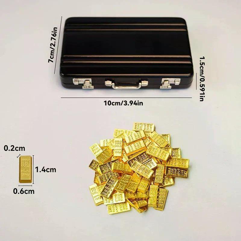 Aluminiumlegierung Koffer mit Mini-Goldbarren-Replik Vergoldete Legierung Sammlerstück Puppenhaus Mikro-Szene Dekoration Ausstellungsmodell