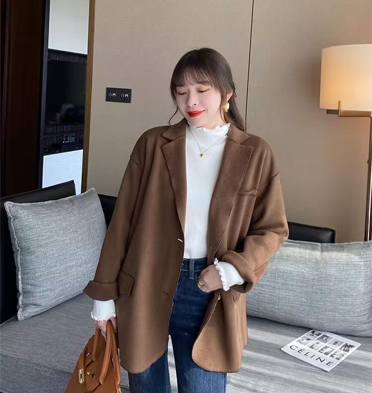 Damen Plüschfleece Unterhemd - Gemütlicher Herbst/Winter Halbhoher Kragen, Holzohr-Besatz