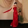 New Chinese morning gown dress   New bridal wedding engagement toast dress Red tube top light luxury niche skirt