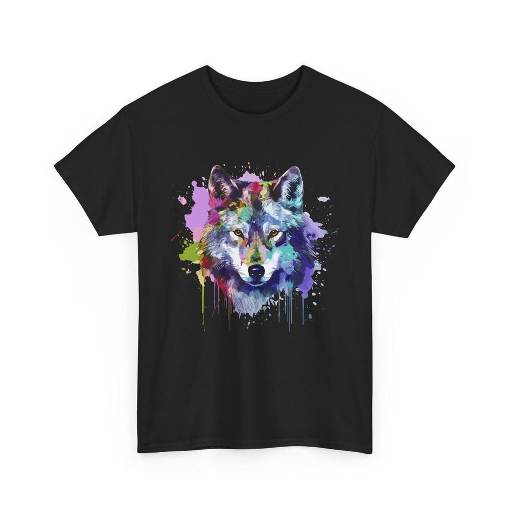Wolf Face Splash Shirt, Wolves Animals Lovers Women Men Colorful Shirt Unisex T-Shirt M