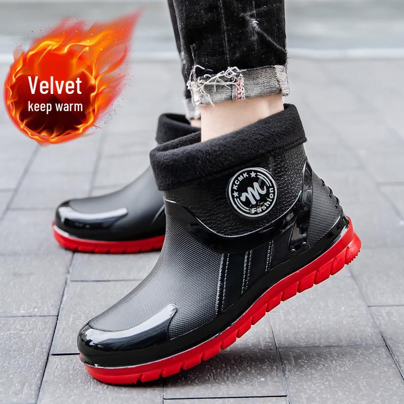 Botas de Lluvia Impermeables Antideslizantes para Hombre hasta el Tobillo con Forro de Terciopelo para Uso en Todas las Estaciones