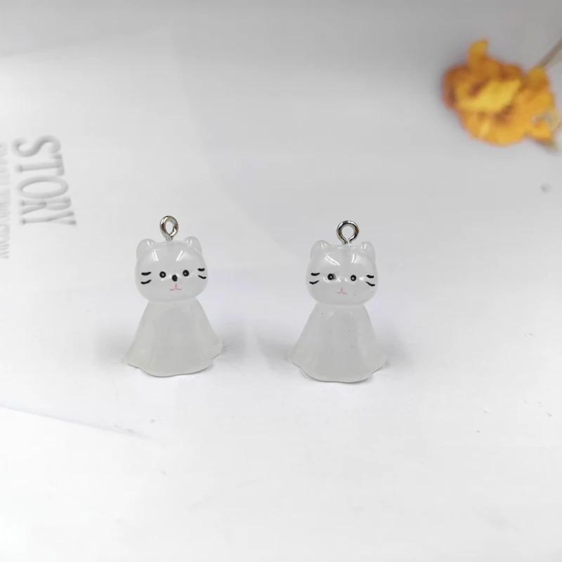 10pcs Cute Luminous Transparent Cat Charms Lovely Resin Colorful Animal Pendant For Earring Keychain DIY Jewelry Making