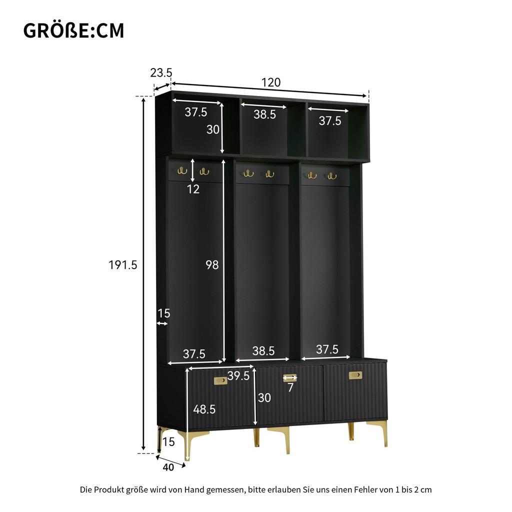 Wardrobe Set: Hallway Wardrobe with Bench, Shoe Cabinet, 6 Hooks, Coat Rack, Locker, Open Storage