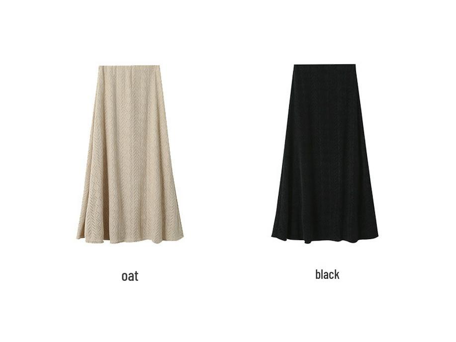 Koreanischer Stil Schwarzer texturierter High-Waist figurbetonter A-Linien-Strick-Midirock für Damen