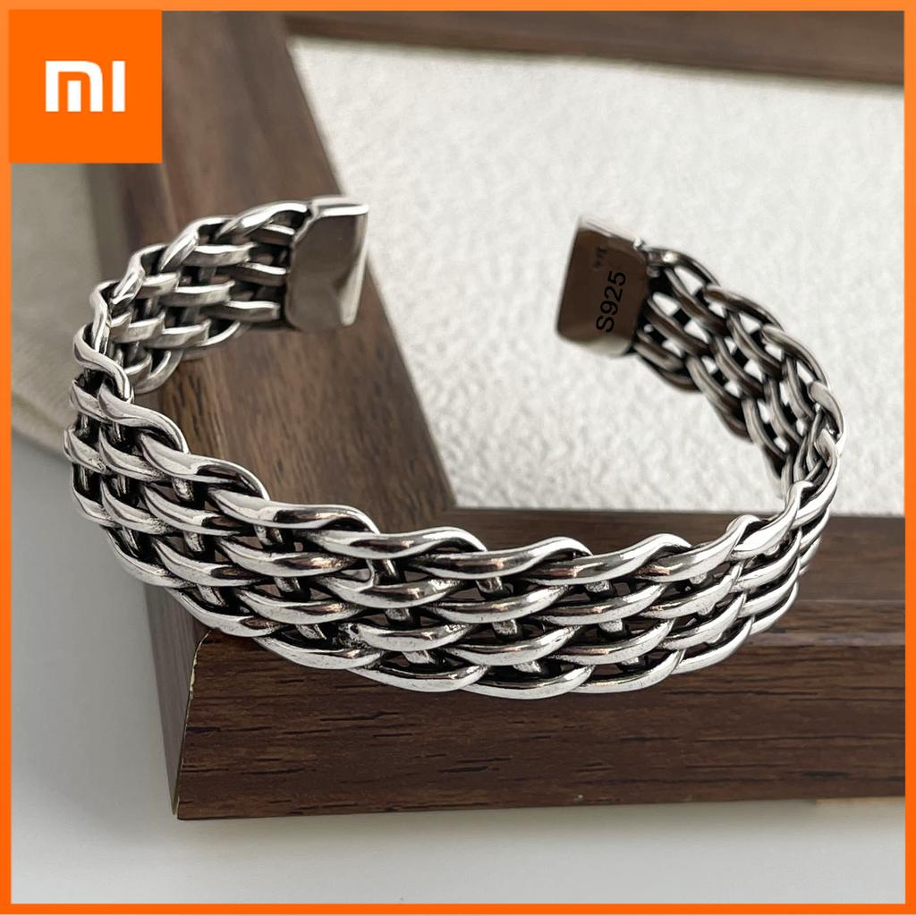Xiaomi 100% Solid 925 Sterling Silver Retro Bracelet for Women Men Vintage Handmade Chain Patern Bracelet Birthday Gift