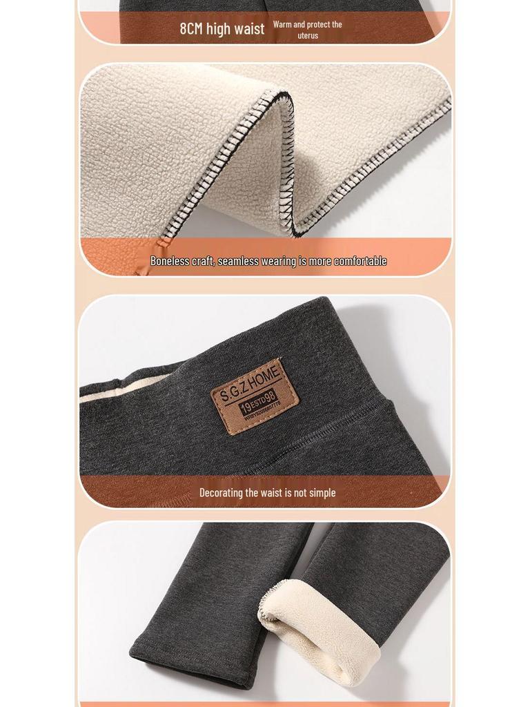 Extra Thick High Waist Women's Lambswool Fleece Leggings with Knee Pads