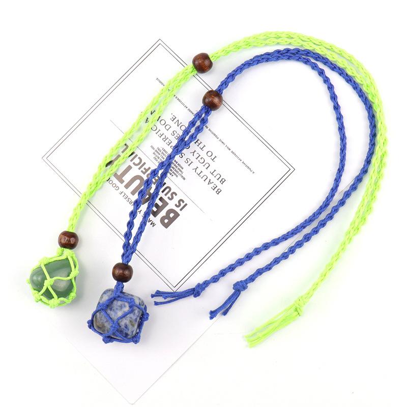 Natural Stone Mesh Pocket Woven Necklace Pendant Adjustable Retractable Mesh Pocket Hand Woven Necklace N557