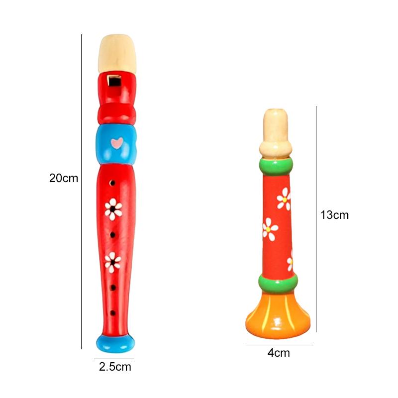 Wooden Flute Trumpet Set Children Horn Multi-color Puzzle Musical Instrument Toys Early Educational Montessori Toy for Kids TMZ