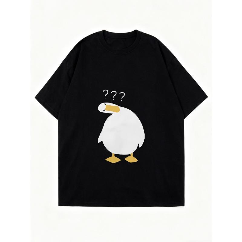 Oversize Women's Short-Sleeve T-Shirt with Cute Confused Duck (with Three Question Marks) Print