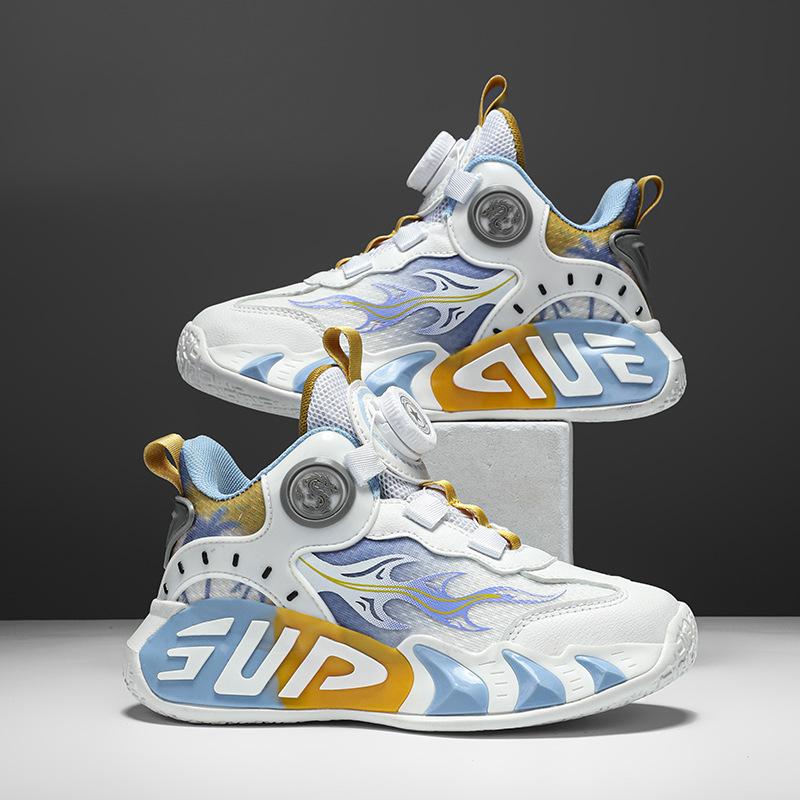 2025 spring new rotating button classmates boys and girls children's running basketball shoes medium and older children's wear-resistant sports shoes