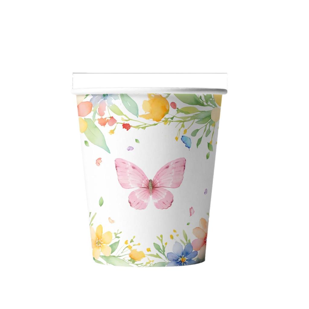 Pink Spring Butterflies Party Set: Tablecloth, Plates, Banner & Photo Props