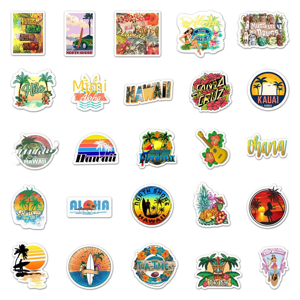 50 Hawaiian Style Graffiti Stickers for Laptop, Scooter, or Car Decoration