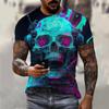 Men's Summer Skull Print T-Shirt Soft Breathable Round Neck Outdoor Street Style Casual Graphic Tee Comfort Top