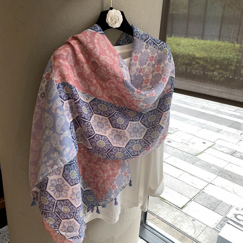 Old Qian Feng Cashew Nut Silk Scarf Women'S Spring, Autumn Winter Collocation Baotou Neck Protector Hanging Beard Ethnic Style Scarf Cardigan Shawl